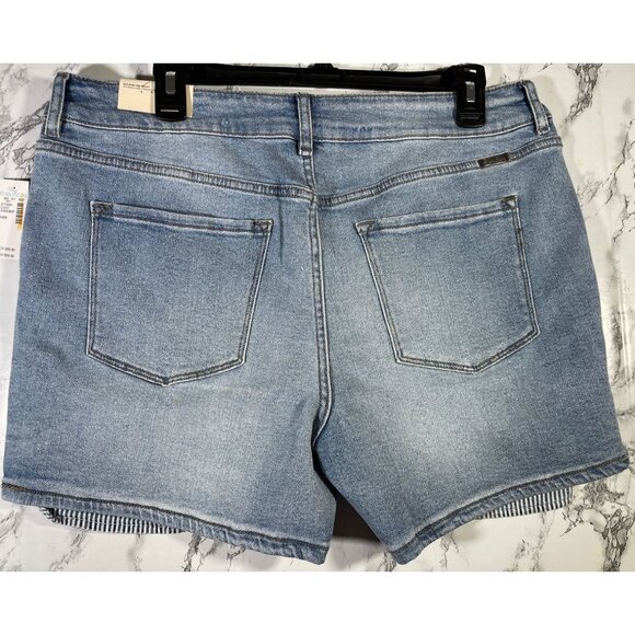 Kancan Womens High Rise Denim Shorts Size 14 Distressed Ripped Style Blue - Picture 2 of 6